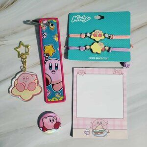 Kirby Lot = Bracelet set, keyring, keychain, pin button, memo pad